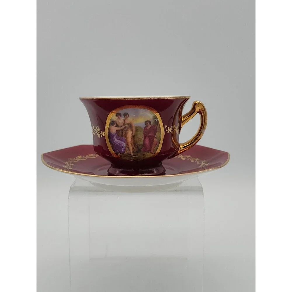 AJ Co Demitasse Teacup & Saucer made in Czechoslovakia Art Nouveau